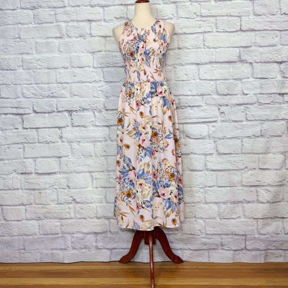 Floral Smocked Maxi Dress in Light Pink